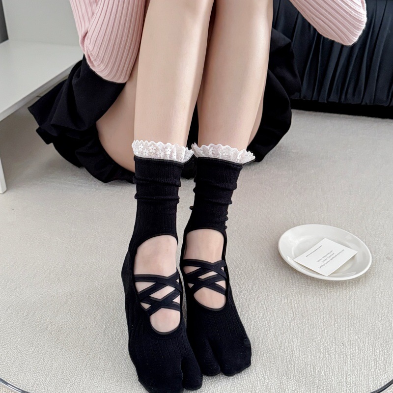 Lace Trim Split Toe Yoga Socks - Yoga Of Fitness review and price